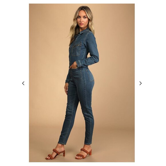 Free People Lennox Black Wash Denim Skinny Utility Jumpsuit, L NWT $148 - Picture 4 of 8